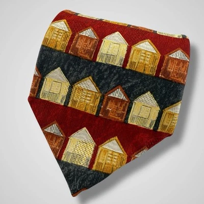 ERMENEGILDO ZEGNA Mens Silk Necktie ITALY Luxury Houses Village Burgundy Multi - Image 1 of 4