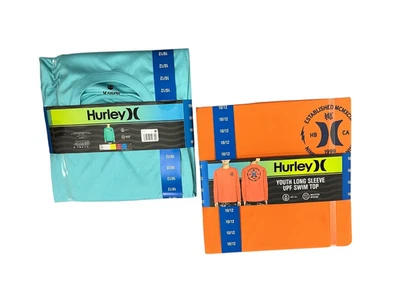 Paquete de 2 tops de natación de manga larga Hurley para niños jóvenes talla 10/12 naranja y azul Foto 1 de 4