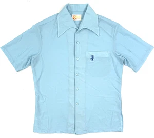 Vintage Iolani Mens Hawaiian Shirt 70s Lounge Beach Size Large Blue Short Sleeve - Picture 1 of 8