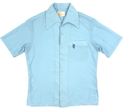 Vintage Iolani Mens Hawaiian Shirt 70s Lounge Beach Size Large Blue Short Sleeve - Image 1 of 4