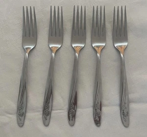 Oneida Roseanne Stainless DINNER Forks x 5– Appx 17 Cms Used VGC!! - Picture 1 of 7
