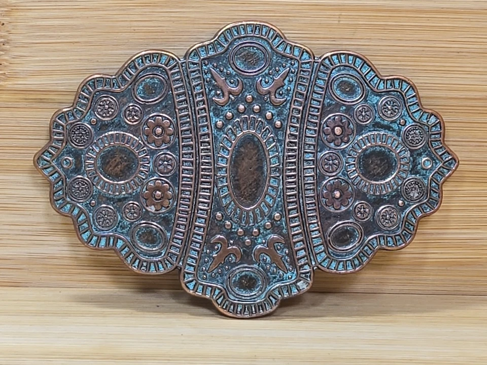 Vintage Cobre con Hebilla de Cinturón Petina Flores Florales Bohemio Marroquí   Foto 1 de 4