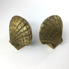 Vintage Gold Brass Book Ends Seashells Set of 2