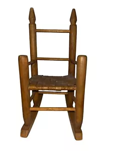 Vintage Wooden Ladder Back Woven Seat Small Doll Chair 14" Photo Prop Decor Farm - Picture 1 of 10