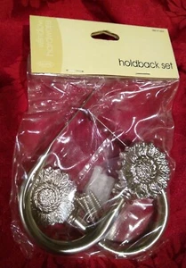 NEW! Target Home Window Hardware Curtain / Drapery Holdbacks (2) Silver Flower - Picture 1 of 3
