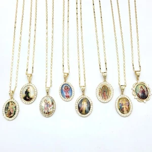 Collar Saints enchapado en oro. Jesús Guadalupe Judas Benito Divino Niño Ángeles - Imagen 1 de 28