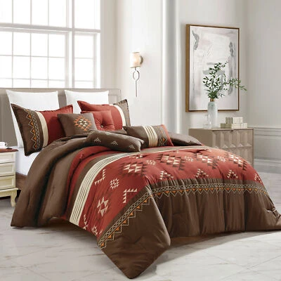 7-Piece Southwestern Rustic Aztec Geometric Embroidered Bedding Comforter Set - Image 1 of 4