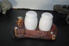 Rustic Resin Saddle Salt and Pepper Shaker Holder With Ceramic Shakers 