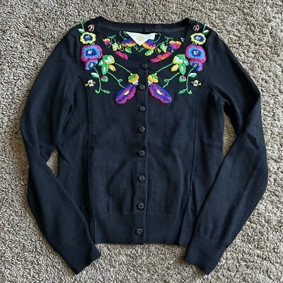 Cárdigan Anthropologie HWR Monograma Bordado Abejas Floral Insecto XSP Foto 1 de 4