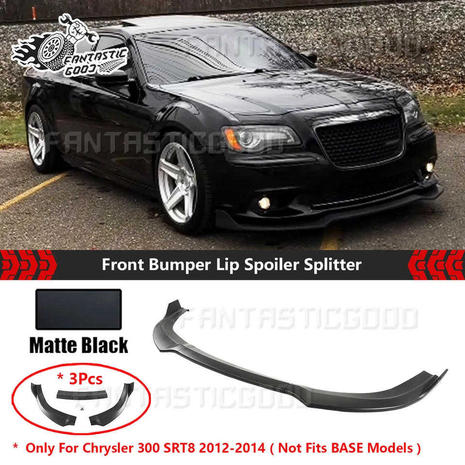 For Chrysler 300 SRT8 2012-14 V1 Style Matte Black Front Bumper Lip Splitter Kit - Image 1 of 4
