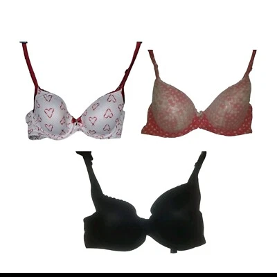 Lot of 3 Victoria's Secret Bra 32D Body by Victoria Red Polka Dot Lace Black Whi - Image 1 of 4