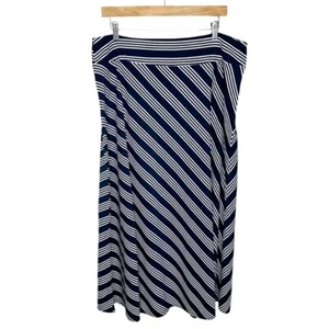 Talbots NWT Navy Blue & White Stripe Cotton Modal Blend Midi Skirt Size XLP - Picture 1 of 4