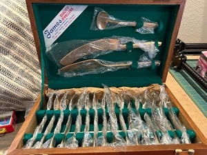 Cubiertos de postre Tailandia bronce/níquel calidad James joyeros en caja de madera de teca - Imagen 1 de 8