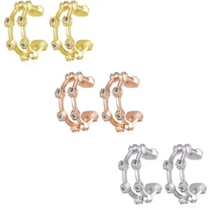 Fitist Ear Cuff Clips On Huggie Hoop Earrings 3 Pairs Gold Silver Rose 10mm - Picture 1 of 5