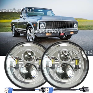 DOT Chrome 7" Inch LED Headlights Round High Low Beam fit Chevy G10 G20 C10 C20 - Picture 1 of 10