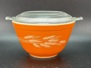 PYREX Óxido Naranja Otoño Cosecha Trigo Mezcla Anidación Cuenco #401 con Tapa - Imagen 1 de 12