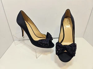 Kate Spade NY hochhackige Damenschuhe offene Zehenpartie Satin Schleife mit Pailletten US 7 B - Bild 1 von 12