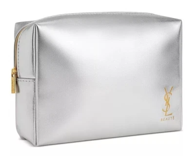 Bolso de Maquillaje Yves Saint Laurent YSL Plateado Imitación Cuero Bolso sin asas Estuche Libre Foto 1 de 4