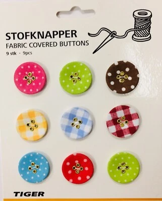 Fabric Covered BUTTONS Large 25mm x 9 polka dot check dotty colour VARIETY PACK - Image 1 of 2