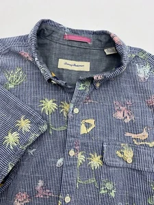 Tommy Bahama Mens Reversed Print Blue Seersucker Tropical Floral Size XL Button - Picture 1 of 10