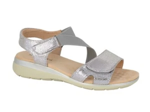 Boulevard L283 Womens Silver Shimmer Touch Fasten Padded Wedge Sandals With Elas - Picture 1 of 8