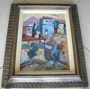 ISRAEL- EISENSCHER YAACOV (1896-1980) ÓLEO SOBRE LIENZO - PINTURA PAISAJE URBANO ZEFAT P - Imagen 1 de 3