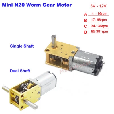 HELLO_ALIAN DC 3V 6V 9V 12V Mini Micro N20 Worm Gear Motor Metal Gearbox DIY Robot Smart Car