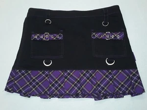 Y2K TRIPP NYC Mini Falda Gótica Punk Hebillas Negro/Púrpura Pliegues a Cuadros PEQUEÑA - Imagen 1 de 11