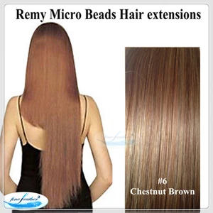 26" Indian Human Micro Beads Hair Extensions 100pcs Double Drawn #6 Medium Brown - Picture 1 of 1
