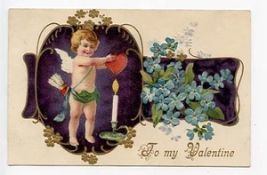 Valentine's Day To My Valentine Hot Candle Embossed Postcard - Picture 1 of 1