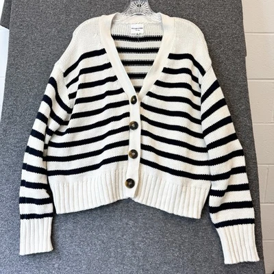 Suéter de Algodón Grande Azul Marino Blanco Rayas Clásico Costero Náutico Preppy Playa Foto 1 de 4