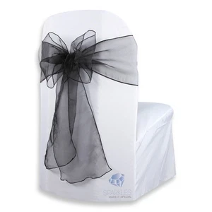 10 pcs Organza Chair Cover Bow Sash 108"x8" - Black - Wedding Party Banquet gt - Picture 1 of 5