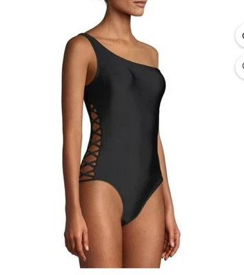 XOXO One Shoulder  One Piece Bathing Suit Size Large Black Cut Out Sides NWT - Image 1 of 4