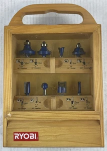 Ryobi Set di punte per router 8 pezzi in scatola di immagazzinaggio in legno - Foto 1 di 8