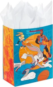 Hallmark 13" Large Gift Bag with Tissue Paper (Space Jam: A New Orange & Blue - Picture 1 of 6