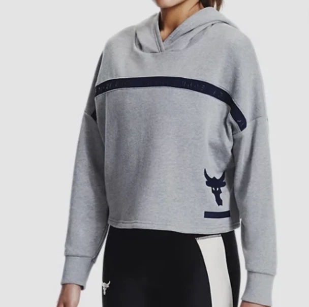 Under Armour Womens Project Rock Taped Fleece Gray M Sweatshirt 1346014-035