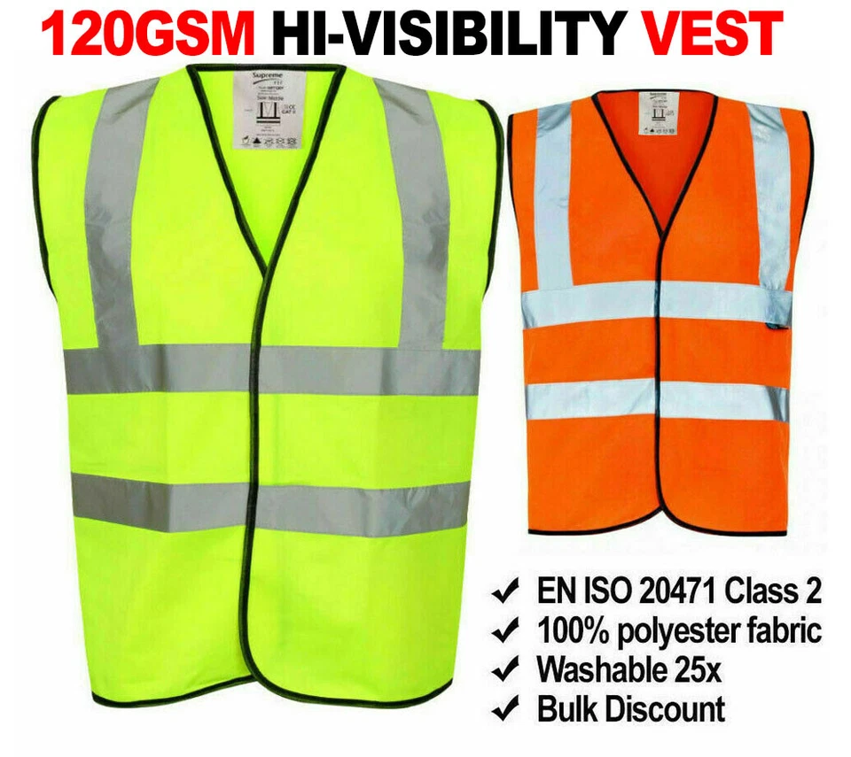 SAFE-T Hi Viz Vest High Vis Safety | YELLOW ORANGE | EN471 Waistcoat Visibility Jacket
