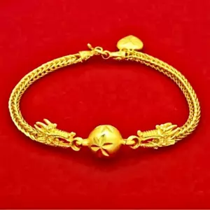 Bracelet Chain Dragon 23k 24k Thai Baht Gold Plated Heart Pendant Jewelry Women - Picture 1 of 7