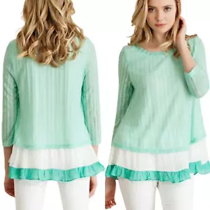 Entro Top Size L Green Bohemian Fringe Cottage Fairy Tunic Anthropologie Womens - Picture 1 of 6