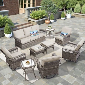 9Pieces Patio Furniture Set Outdoor Sectional Sofas Rattan Wicker Sofa W/ Table - Picture 1 of 42