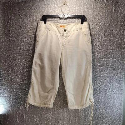 Twill Twenty Two Womens Crop Pants Beige Size 27 Linen Cotton Hem Ties READ - Image 1 of 4