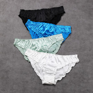 4PC Pack Womens Satin Panties Cotton Crotch Underwear Bikini Knickers Frilly XL
