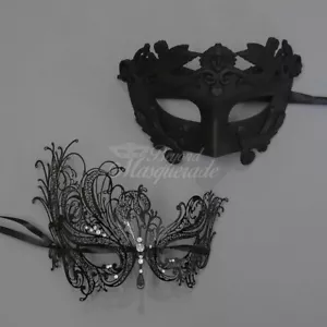 Maschera in maschera veneziana di coppia semplice ed elegante - Nero - Foto 1 di 4