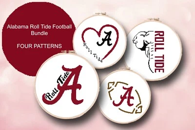 Set of 4 - Alabama Roll Tide Football Counted Cross Stitch Pattern Leaflet - Image 1 of 4