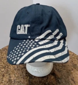 CAT American Flag Hat Black Adjustable Baseball Cap 100% Cotton Unisex Patriotic - Picture 1 of 5