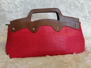 BOLSO DE MANO EGO ROJO TELA DE CESTA VINTAGE DÉCADA DE 1990 - Imagen 1 de 12
