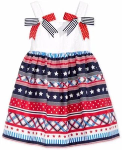 BONNIE JEAN BABY Girl 12M Americana Mixed Print Dress NWT - Picture 1 of 1