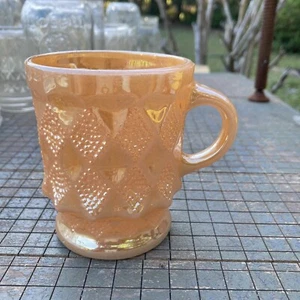Anchor Hocking Fire King Kimberly Diamond Mug Peach Luster Vintage Unused - Picture 1 of 6