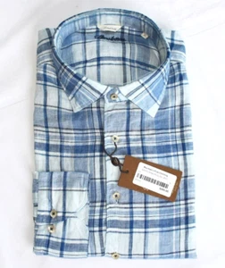 CAMISA DEPORTIVA STENSTROMS a Cuadros Botón LINO Hombres XL X-LARGE Azul Cuerpo Ajustado - Imagen 1 de 8