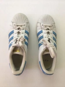 Adidas Superstar Mens 5 - Womens 6.5, White & Blue, VGC - Picture 1 of 4